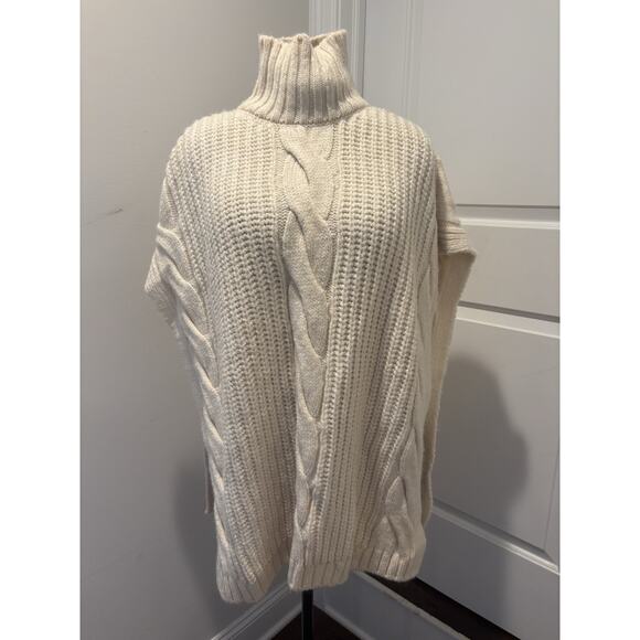 Zara Oversized Cream Turtle Neck Poncho Cable Knit, M - Picture 1 of 9